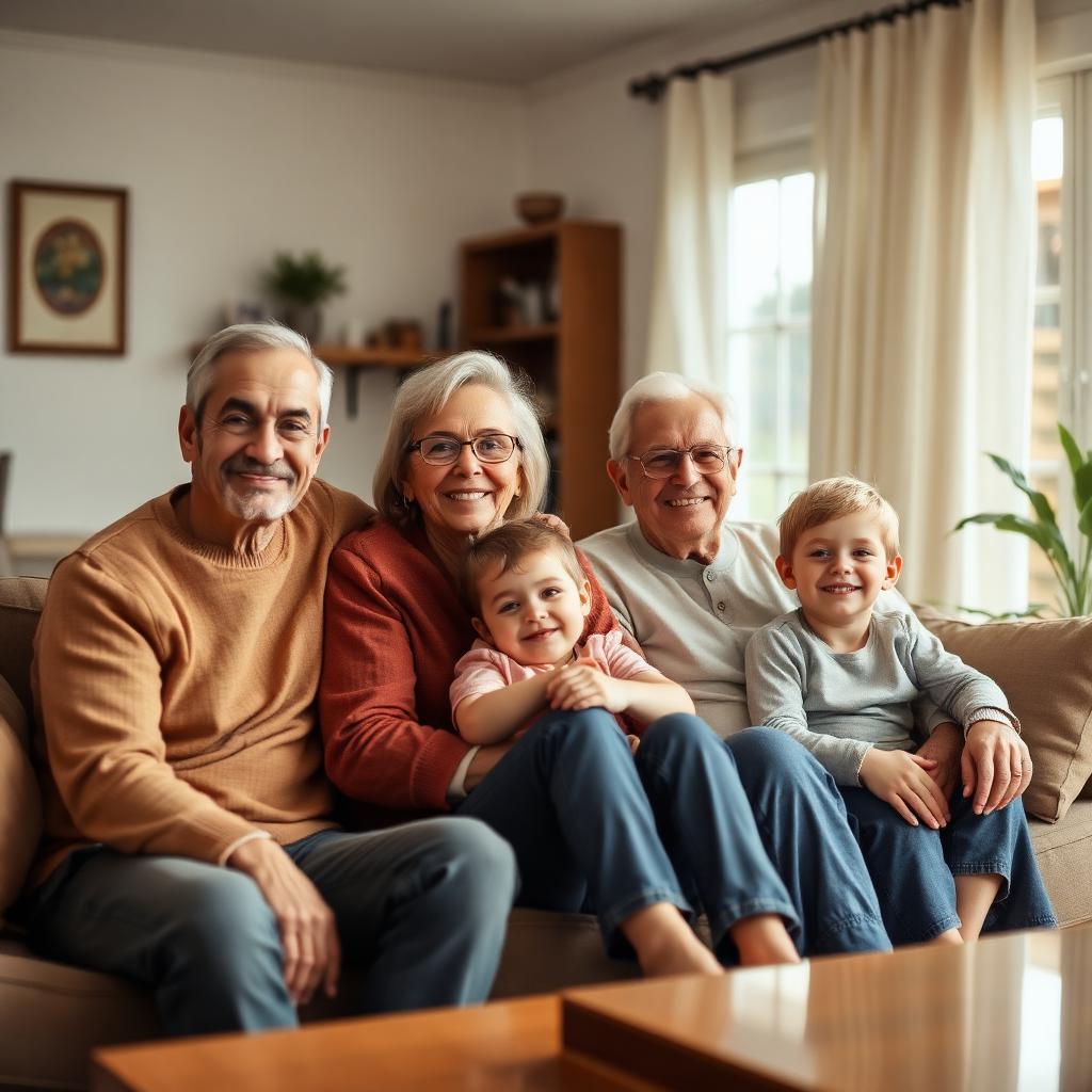 Family at home enjoying peace of mind with health insurance coverage